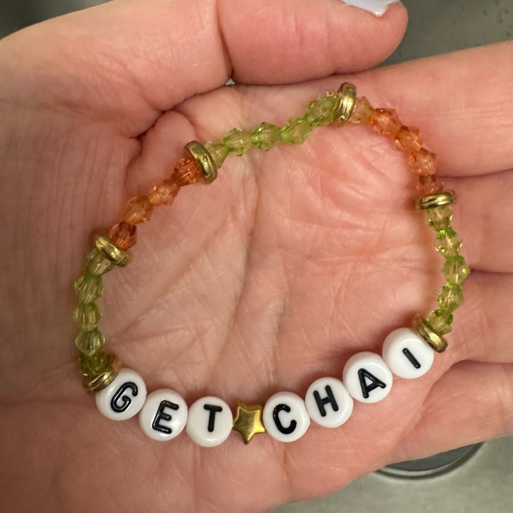 Colorful Beaded Bracelet with 'GET CHAI' Design